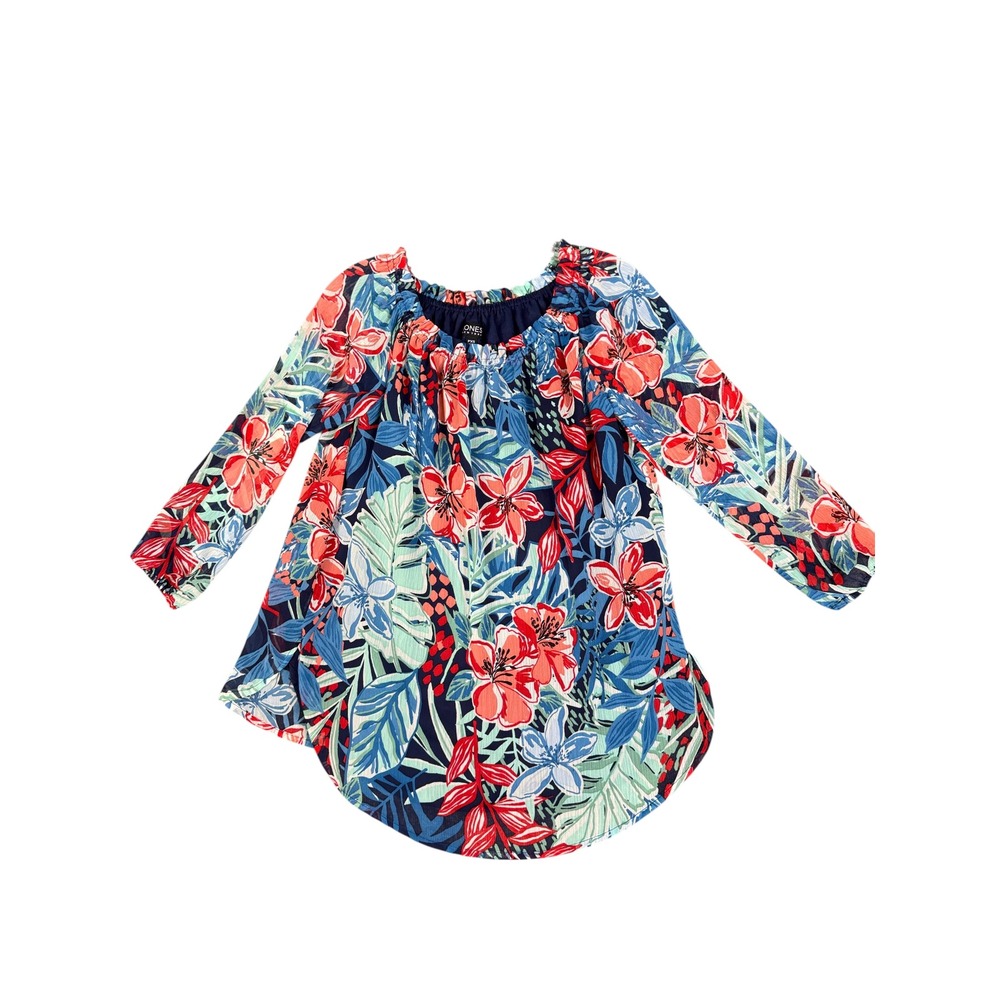 Jones New York Petite Floral Print Long Sleeve Peasant Blouse Top PXS Lined